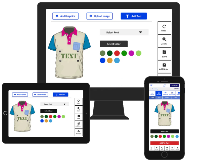 A design customizer program shown on multiple devices