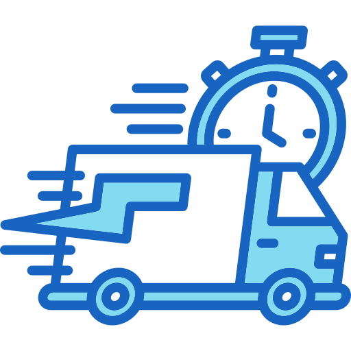 A delivery truck displaying quick delivery