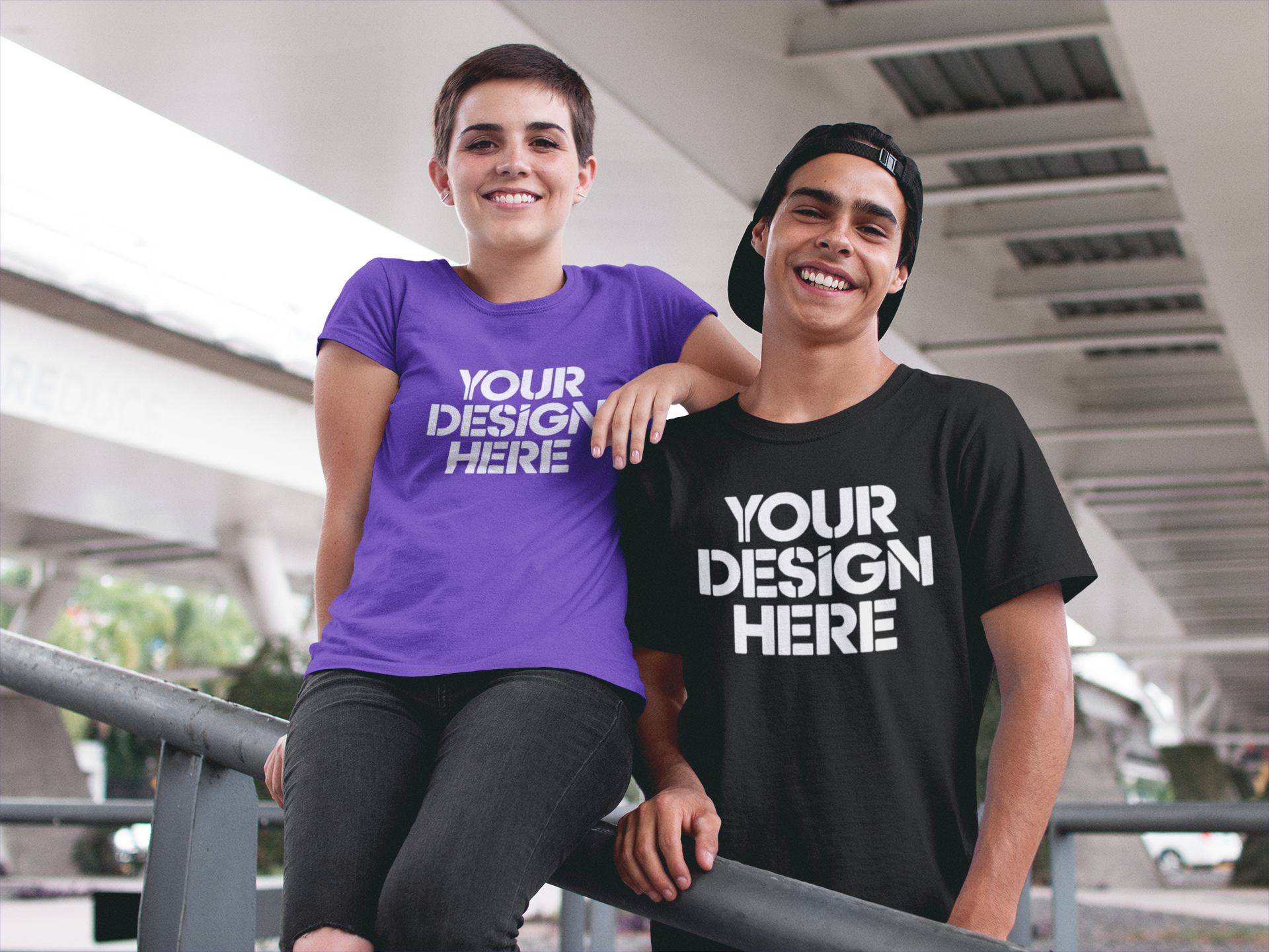 Men and women wearing custom shirts