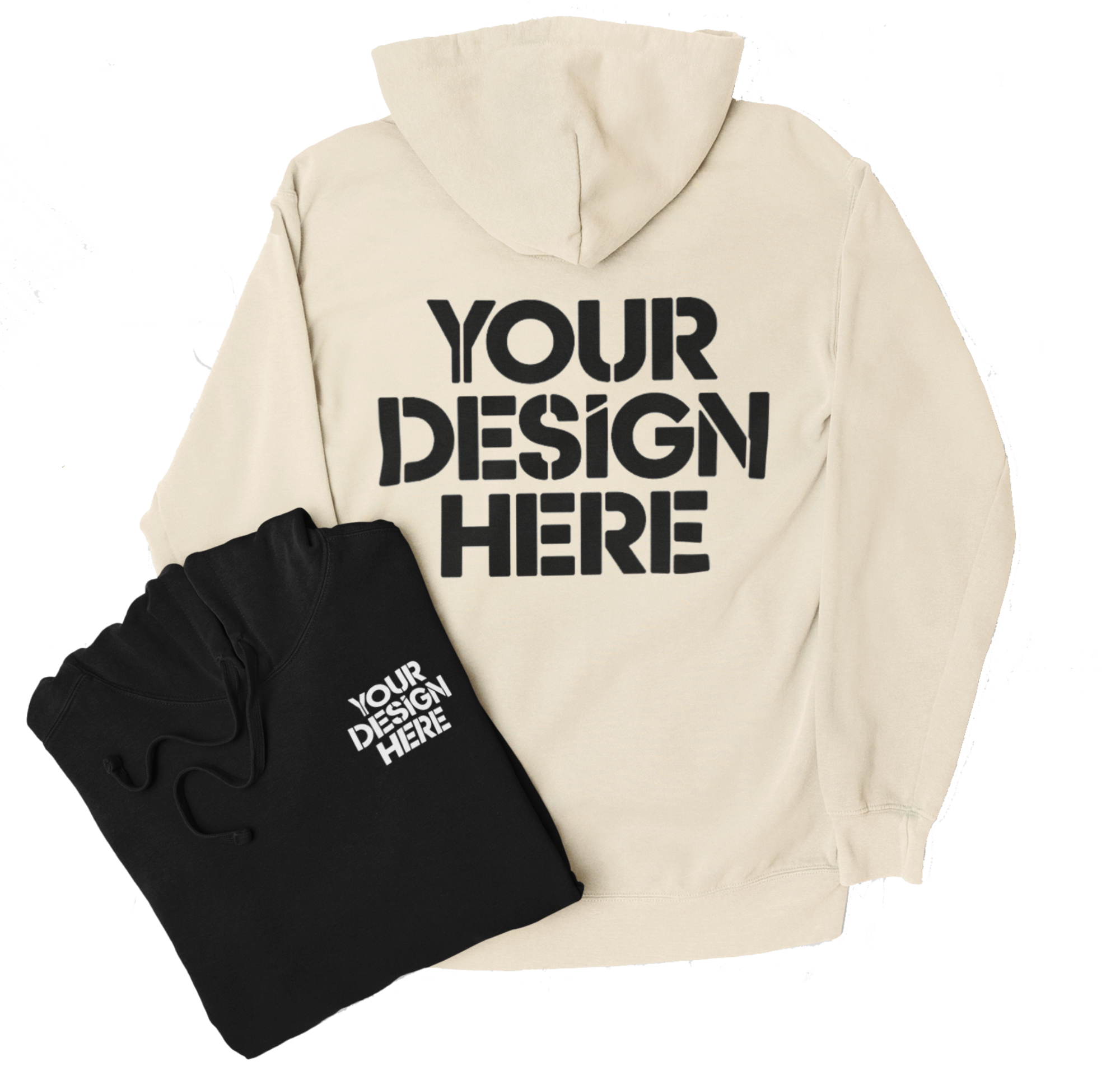 two hoodies with a custom your design here print